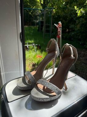 I.N.C Macys Sparkle Silver High Heel Sandals with Ankle Strap
